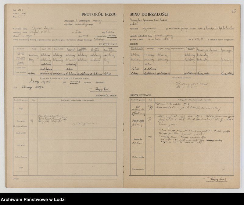 Obraz 17 z jednostki "Protokół egzaminów dojrzałości na rok 1928/29"