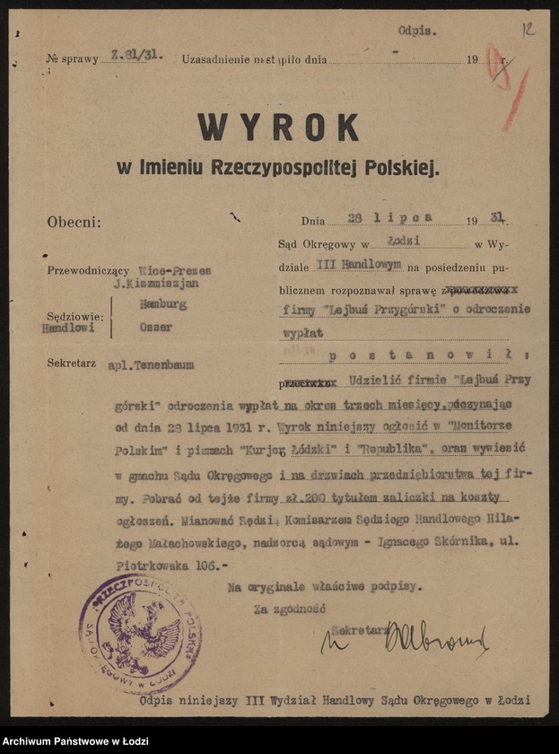 Obraz 14 z jednostki "Lejbuś Przygórski- wyrób towarów bawełnianych"