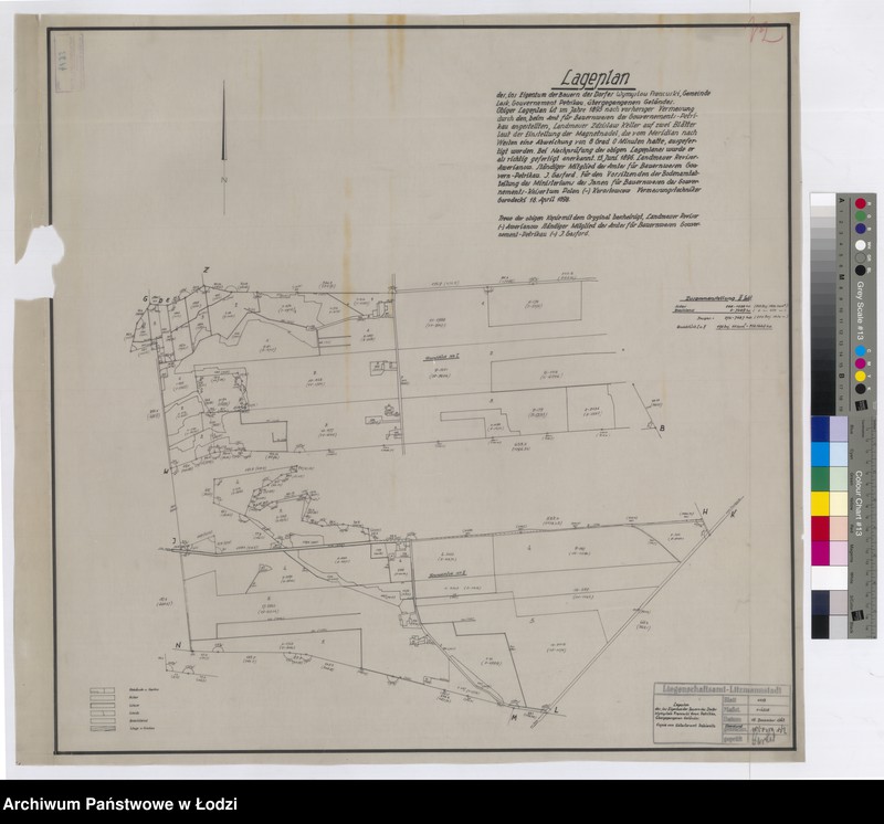 Obraz 1 z jednostki "Lageplan des ins Eigentum der Bauern des Dorfes Wymyslow Francuski Gouvernement Petrikau übergegangenen Geländes"