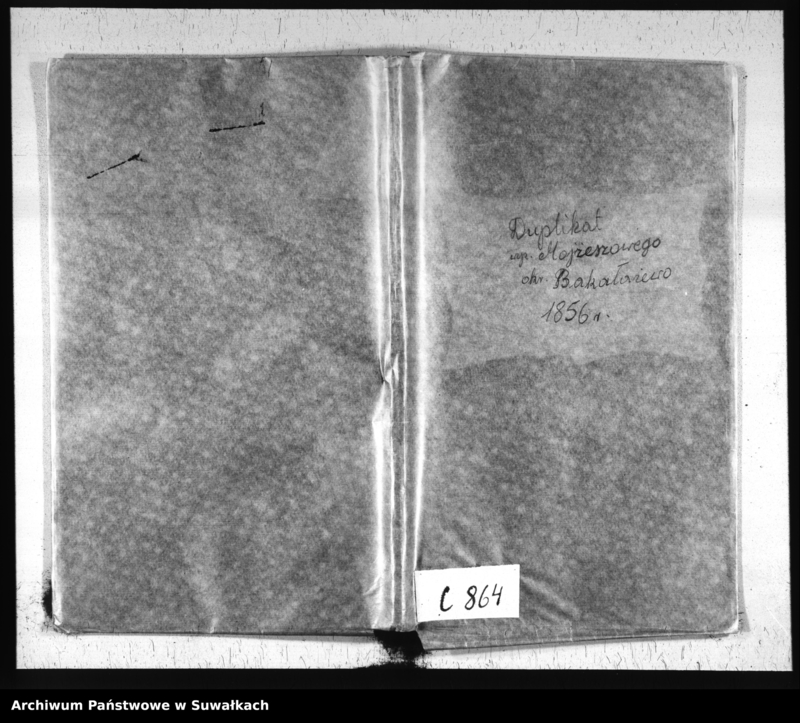 image.from.unit.number "Duplikat Akt Urodzonych, Zaślubionych i Umarłych Urzędnika Stanu Cywilnego Wyznania Mojżeszowego Okręgu Bakałarzewskiego za rok 1856"
