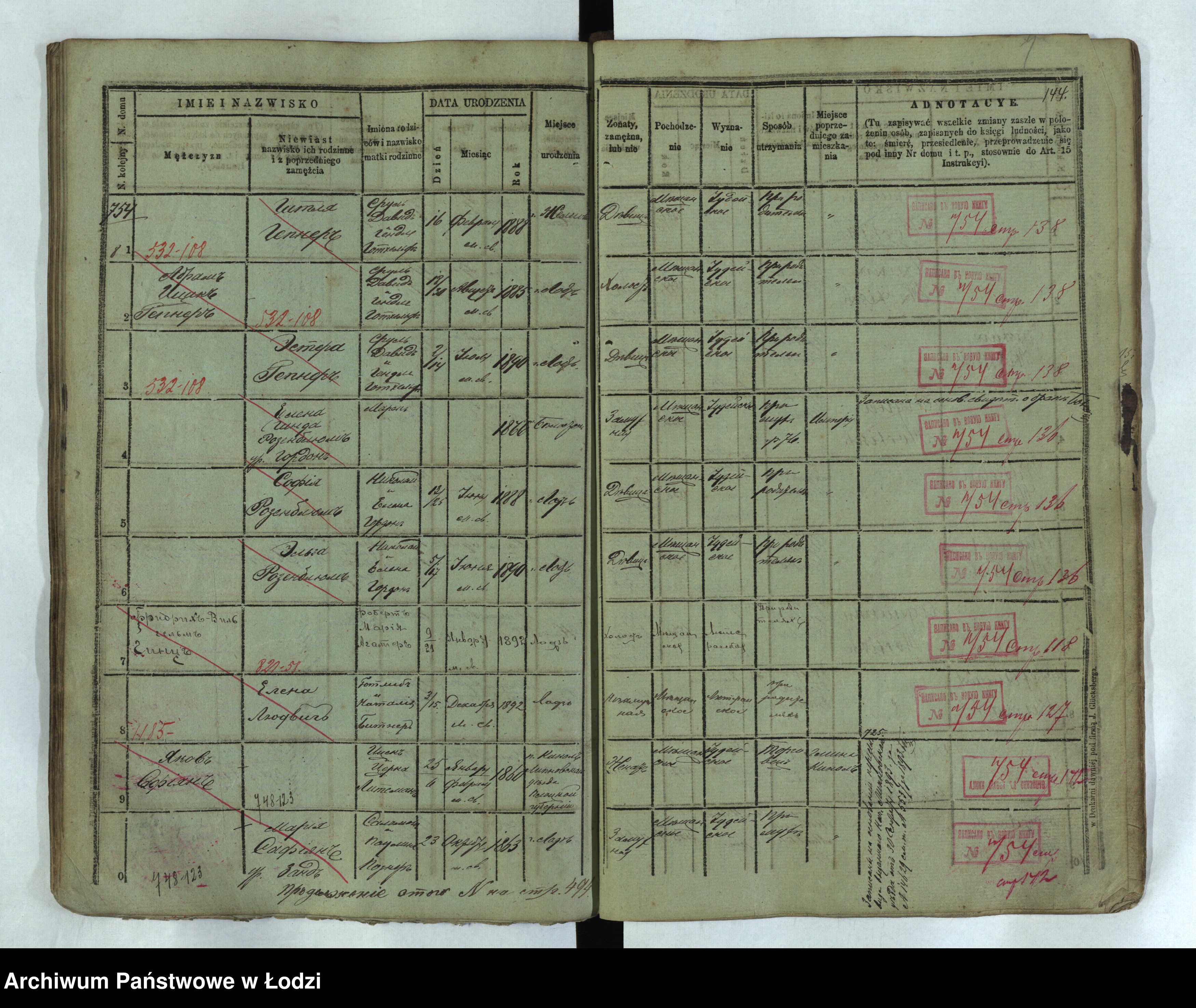 Skan z jednostki: Księga ludności stałej Łódź - cyrkuł III nr 741-794
