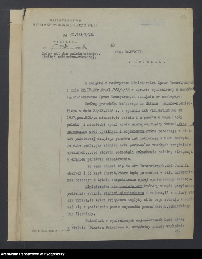 image.from.unit.number "Akta dotyczące układu z Niemcami w sprawie przekazywania akt [Układ polsko - niemiecki z dnia 22.12. 1926 r. o wydaniu akt]"