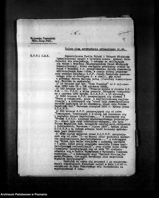 Obraz 8 z jednostki "Sprawozdania sytuacyjne tygodniowe za czas od 31 sierpnia do 2 października 1930 r. /44-48/"