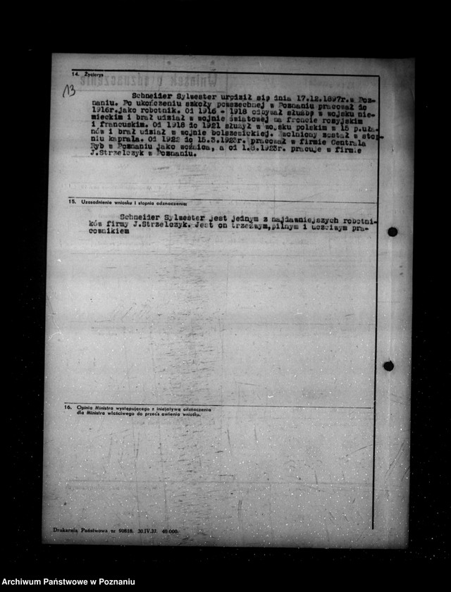 Obraz 18 z jednostki "/Wnioski o odznaczenie ,,Krzyżem Zasługi/"