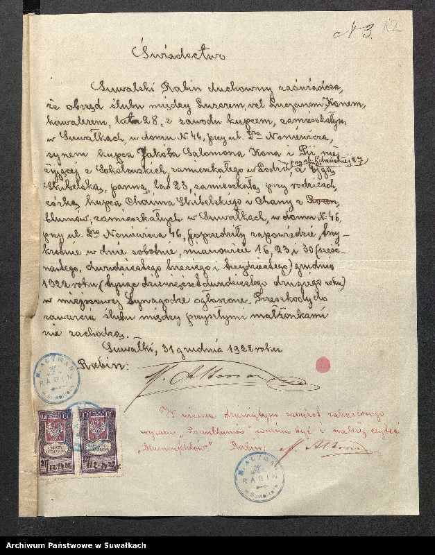 image.from.unit.number "[Dokumenty do akt małżeństw okręgu bożniczego w Suwałkach z 1923 roku]"