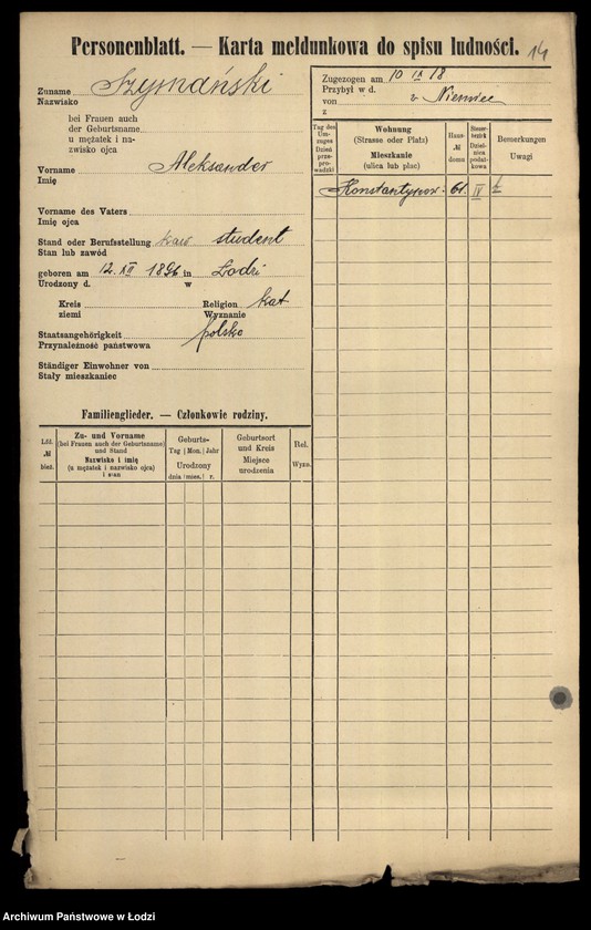 Obraz 16 z jednostki "[Spis ludności Łodzi] Szymański-Szymczacka"