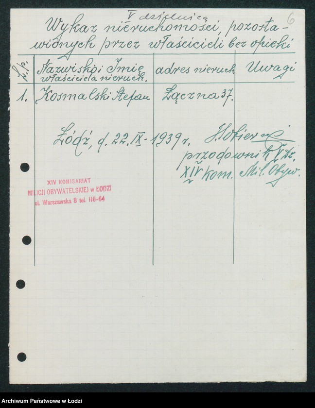 Obraz 8 z jednostki "[Akta XIV Komisariatu Milicji Obywatelskiej - pokwitowania oddanej broni, spisy wolnych lokali, rowerów i motocykli]"
