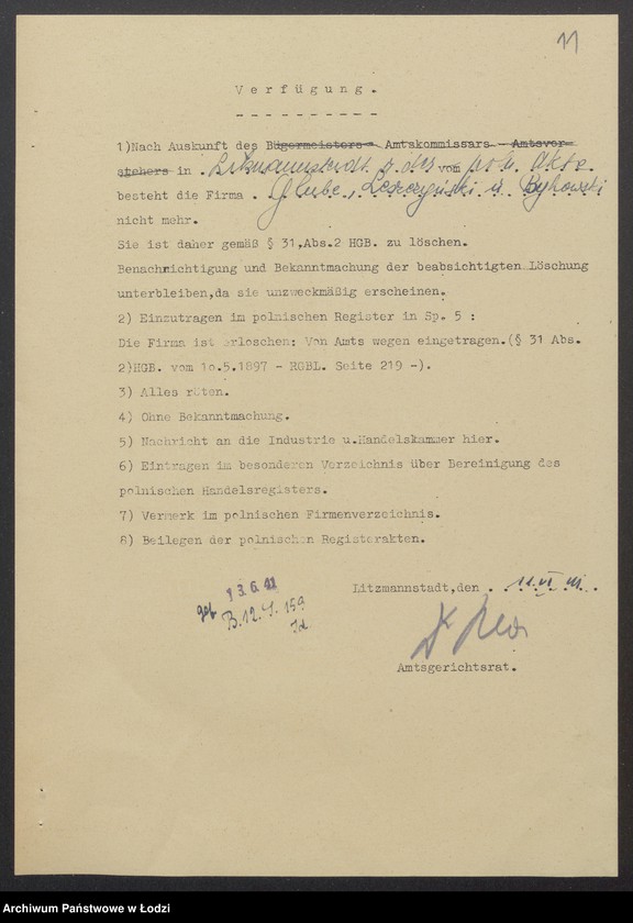 Obraz 13 z jednostki "Władysław Glube, Chaim Leszczyński, Abram Bykowski- wyrób i sprzedaz towarów bawełnianych"