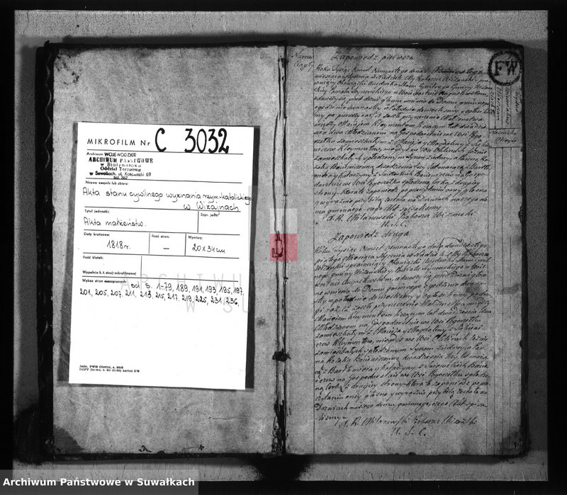 Obraz 3 z jednostki "Akta zaślubionych gminy wiżańskiey obwodu seyneńskiego, w województwie augustowskim od dnia 1-go stycznia do dnia ostatniego miesiąca grudnia 1818 roku"