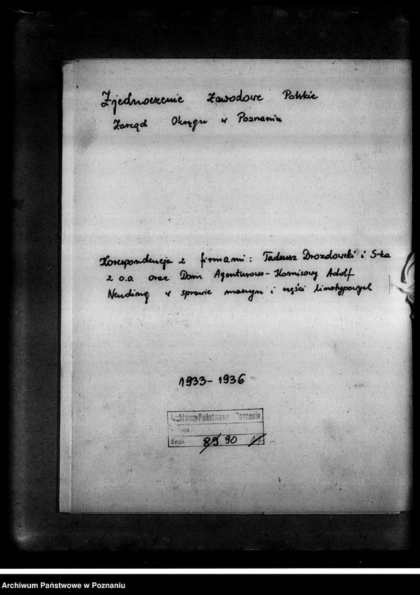 Obraz 4 z jednostki "Korespondencja z firmami: Tadeusz Drozdowski i Spółka z ograniczoną odpowiedzialnością oraz Dom Agentowo-Komisowy Adolf Neuding w sprawi maszyn i części linotypowych"