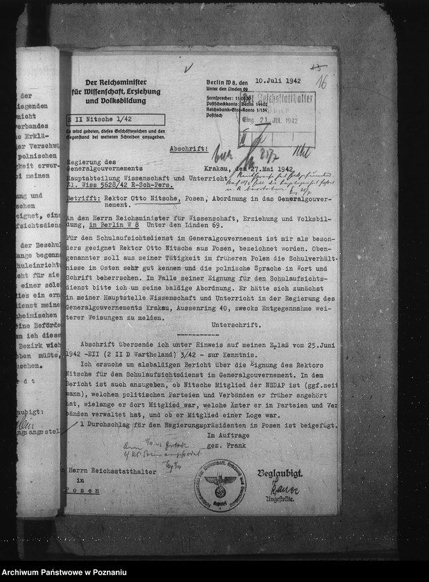 Obraz 20 z jednostki "Abgabe von Lehrkräften an das Generalgouvernement. Förderung volksdeutscher Lehrer"