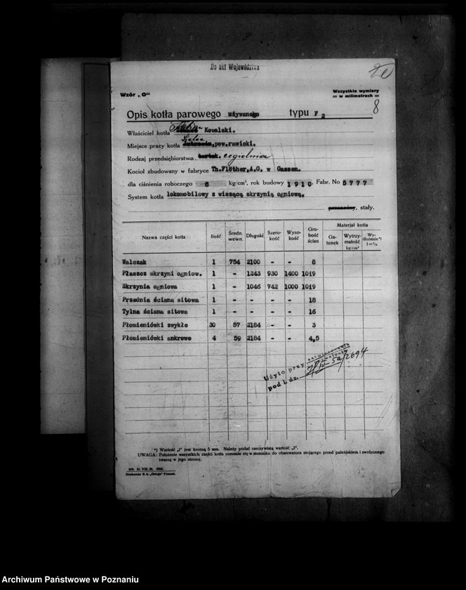 image.from.unit.number "Cegielnia F. Kowalskiego w Sielcu powiat rawicki nr woj. kotła 796"
