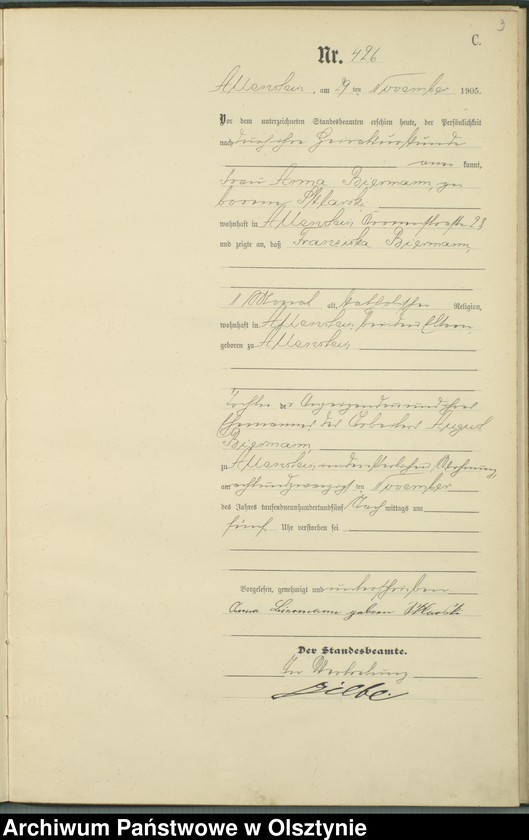 image.from.unit.number "Sterbe-Haupt-Register Tom II, Nr 426-454"