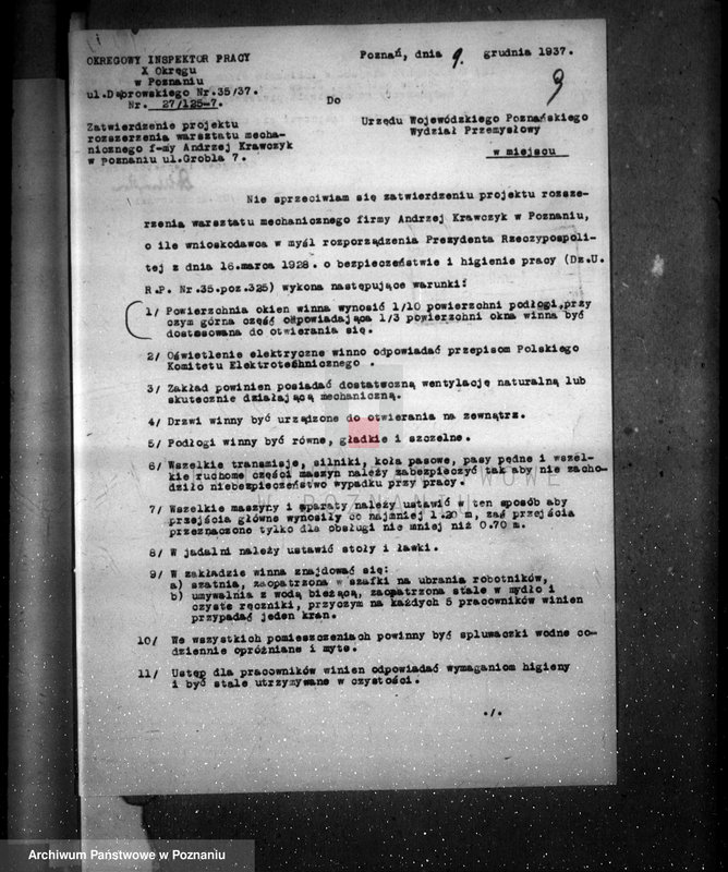 Obraz 13 z jednostki "Zatwierdzenie zakładu przemysłowego / warsztatu mechanicznego części rowerowych/ Firmy Andrzeja Krawczyka w Poznaniu"