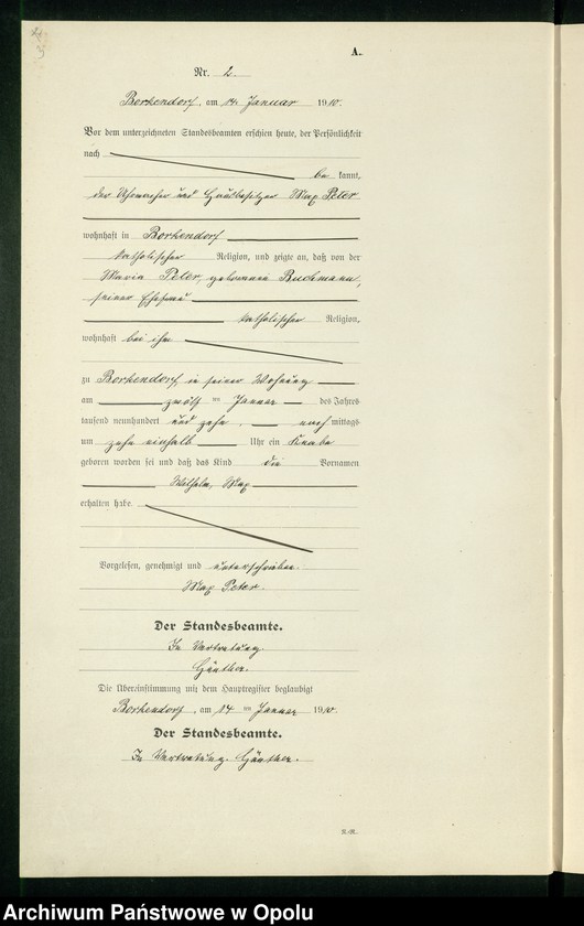 image.from.unit.number "Geburts-Register (Neben-Register) Standesamt Borkendorf 1910 No. 1 bis 60."