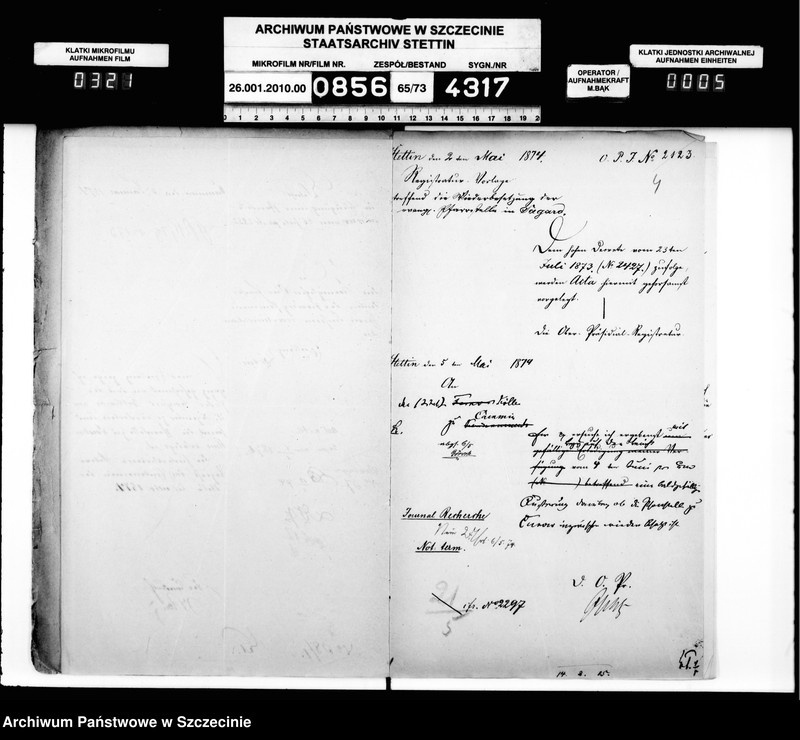 Obraz 6 z jednostki "Kontrolle über die Anstellung der Geistlichen in Folge des Gesetzes vom 11. Mai 1873 im Kreise Cammin"