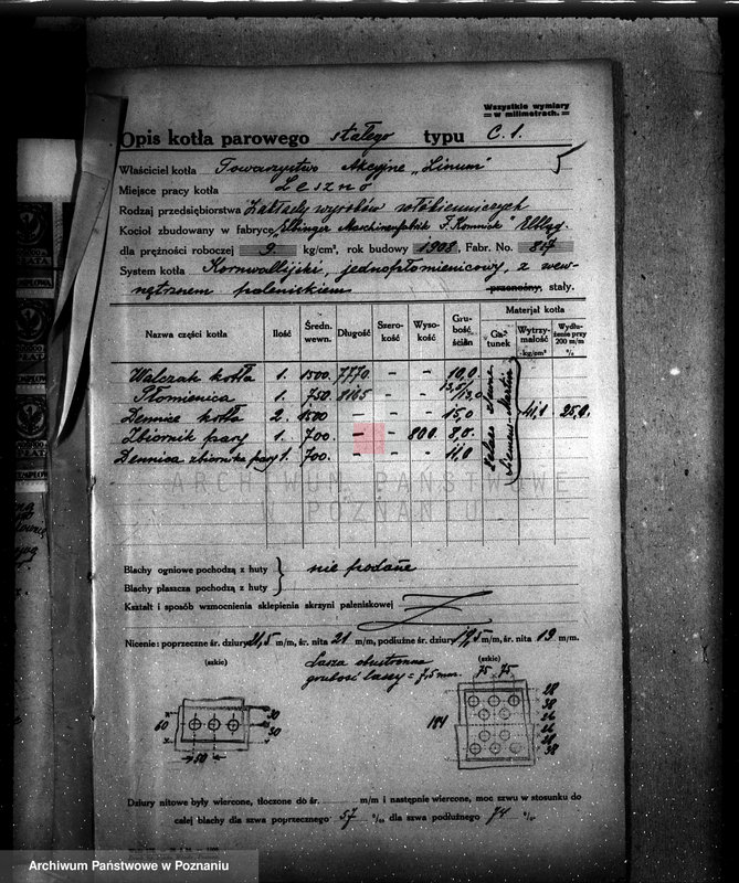 Obraz 9 z jednostki "Zakłady wyrobów włókienniczych Towarzystwo Akcyjne "Linum" w Lesznie nr woj. kotła 21"