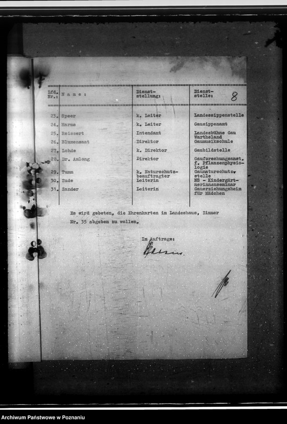 Obraz 12 z jednostki "Landeskulturtagung- korespondencja, spisy zaproszonych osób"