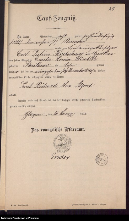 Obraz 17 z jednostki "Die von den Verlobten beigebrachten Urkunden zur Eheschliessung pro 1898"