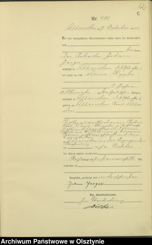 image.from.unit.number "Sterbe-Haupt-Register Tom II,Nr 400 - 522"