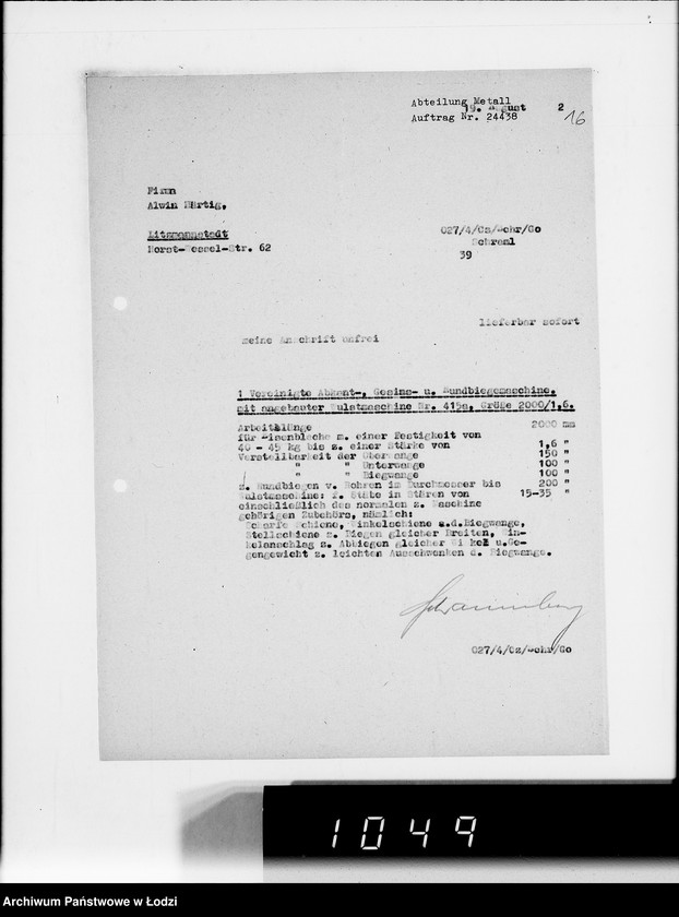 Obraz 20 z jednostki "[Zamówienia na różne artykuły techniczne dla Getta]"