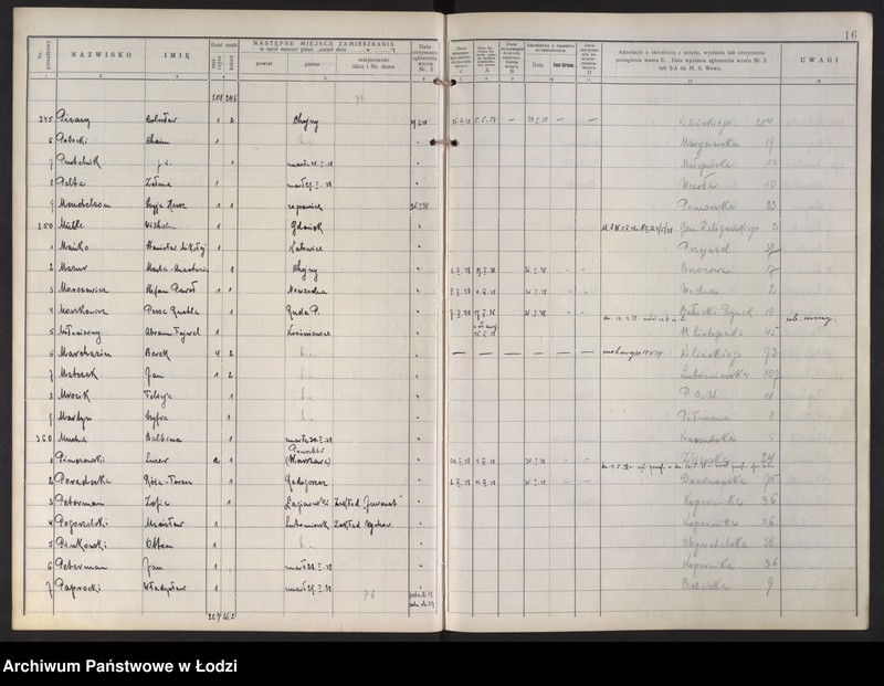 Obraz 20 z jednostki "Księga kontroli ruchu ludności (rejestr osób opuszczających gminę) Łódź, zespół V, lit. M, P"