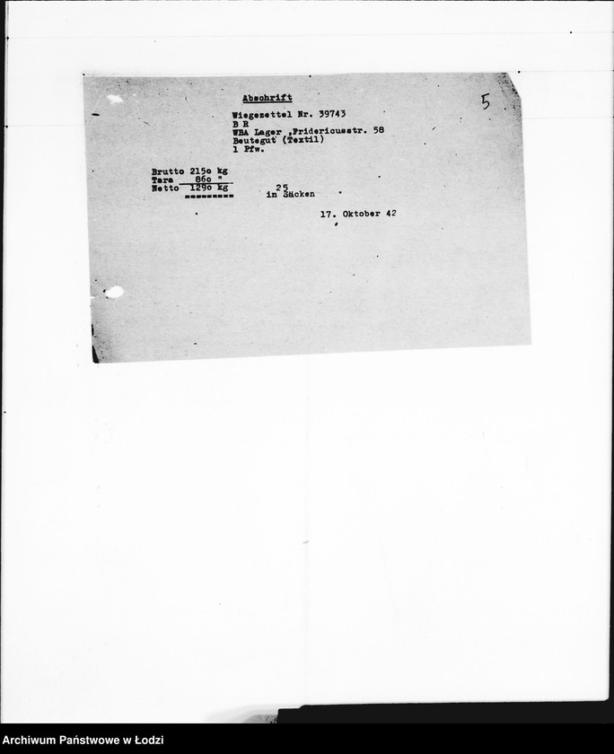 Obraz 9 z jednostki "Judenlieferscheine über ausgelieferte Trennarbeiten"