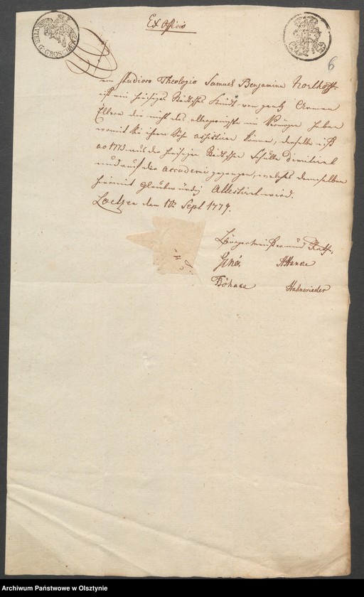 image.from.unit.number "In S. [Sachen] des Studiosi Samuel Benjamin Northoff wegen gebethener Collation des Loetzeschen Kirchen Stipendii"