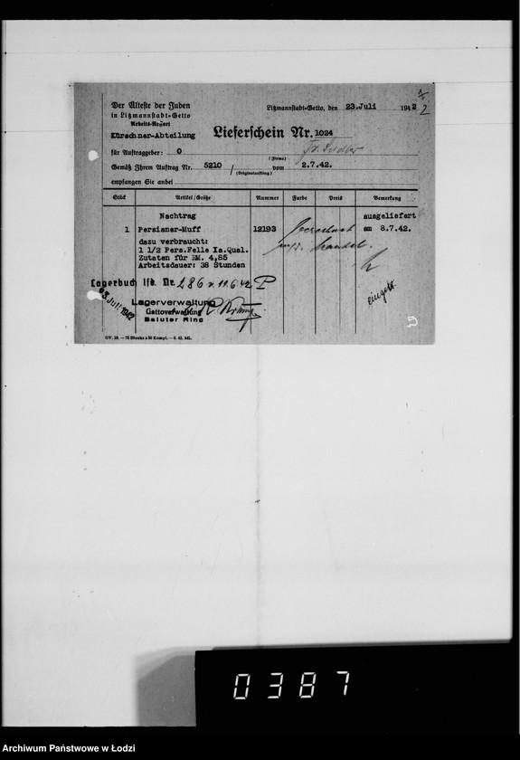 Obraz 6 z jednostki "Kürschnerei. [Zamówienia, rachunki i świadectwa dostaw]"