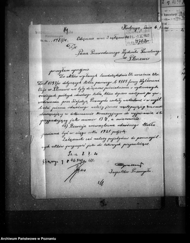 Obraz 18 z jednostki "Udzielenie koncesji na uruchomienie kotła parowego Pleszewskiej Wytłoczni Oleju"