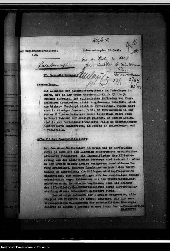 Obraz 14 z jednostki "Lageberichte der Regierungspräsidenten, Gesundheitswesen und Volkspflege"