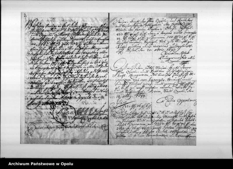 Obraz 4 z jednostki "Kopia obligacji ziemskiej sum depozytowych pobranych w 1691 roku przez miejską władzę fiskalną w Opolu."