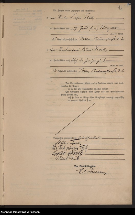 Obraz 13 z jednostki "Księga miejscowa małżeństw tom I [Rejestr główny małżeństw]"