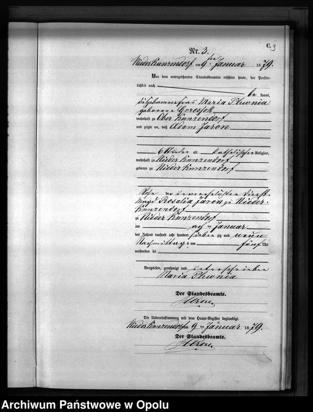 Obraz 6 z jednostki "Sterbe-Neben-Register Standesamts Kunzendorf pro 1879"