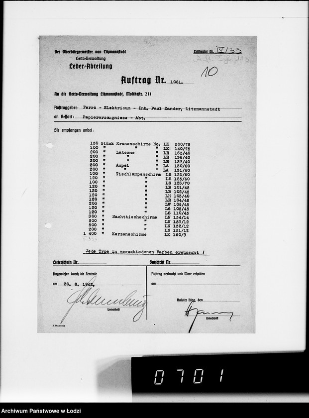 Obraz 15 z jednostki "Lampenschirme. [Dostawa dla firmy Ferro-Elektrikum]"