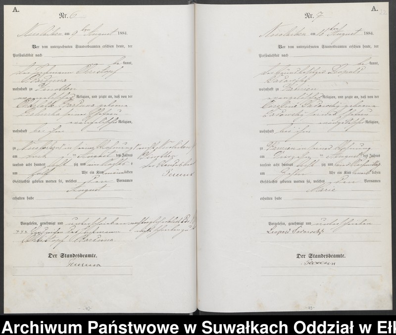 image.from.unit.number "Geburts-Haupt-Register des Königlich Preussischen Standes-Amtes Forstrevier Nicolaiken Kreis Sensburg für das Jahr 1883 [do 1887]"