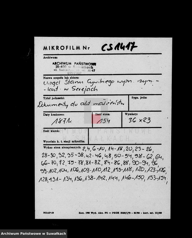 image.from.unit.number "Dokumenty Kasajuščiesja k Aktom Brakosočetavsichsja Prichoda Serejskago Rimsko Katoličeskogo za 1871 god"