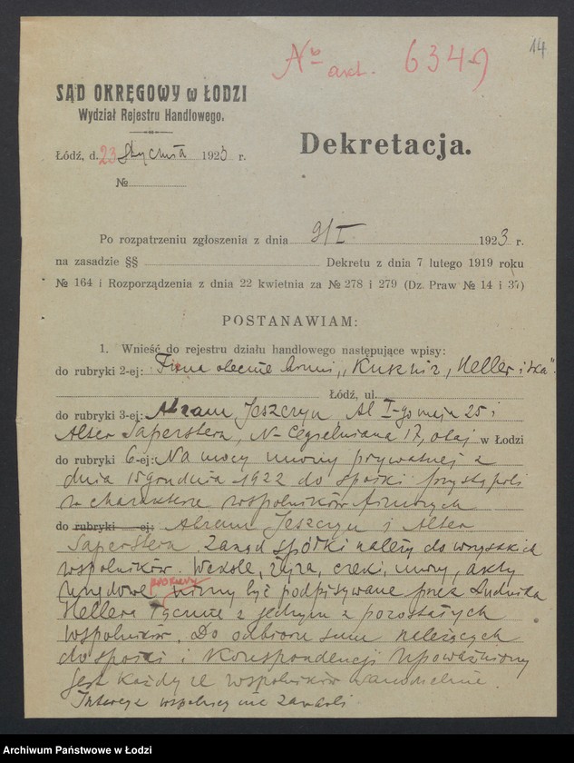 Obraz 16 z jednostki "Kusznir, Heller i S-ka – wyrób i sprzedaż towarów włókienniczych"