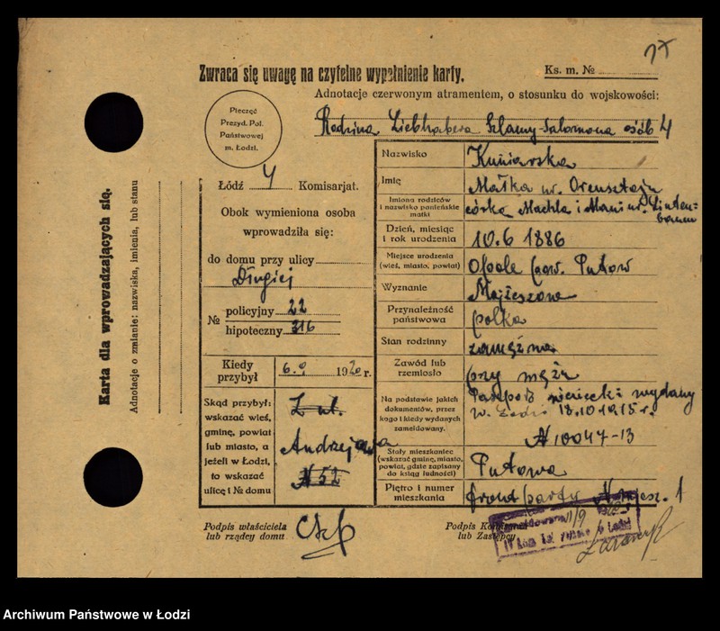 Obraz 19 z jednostki "[Spis ludności Łodzi] Konalska - Konga"