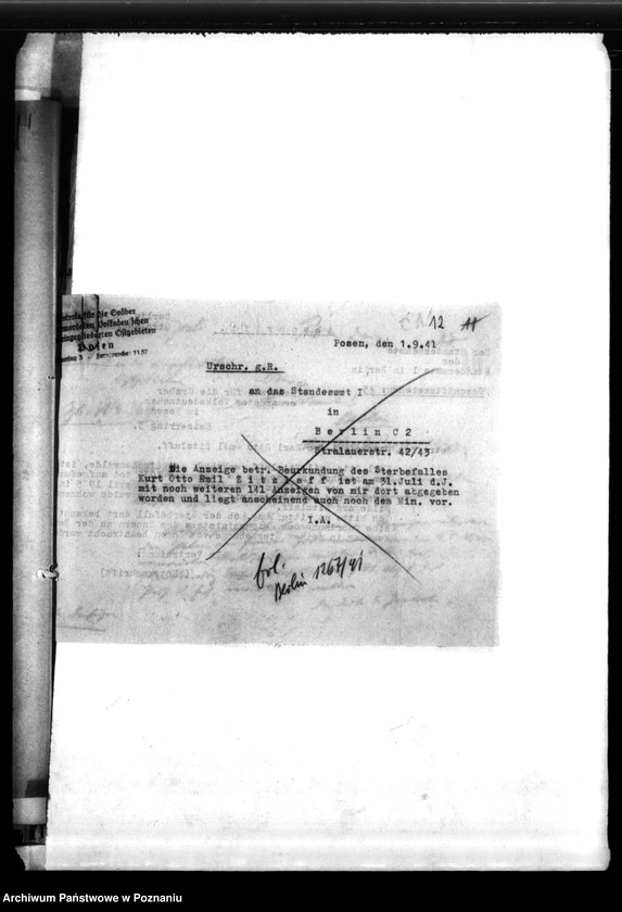 Obraz 16 z jednostki "Schriftwechsel mit Berlin- z Urzędu Stanu Cywilnego i Min. Spraw Wewnętrznych - w sprawie wystawienia świadectw zgonu"