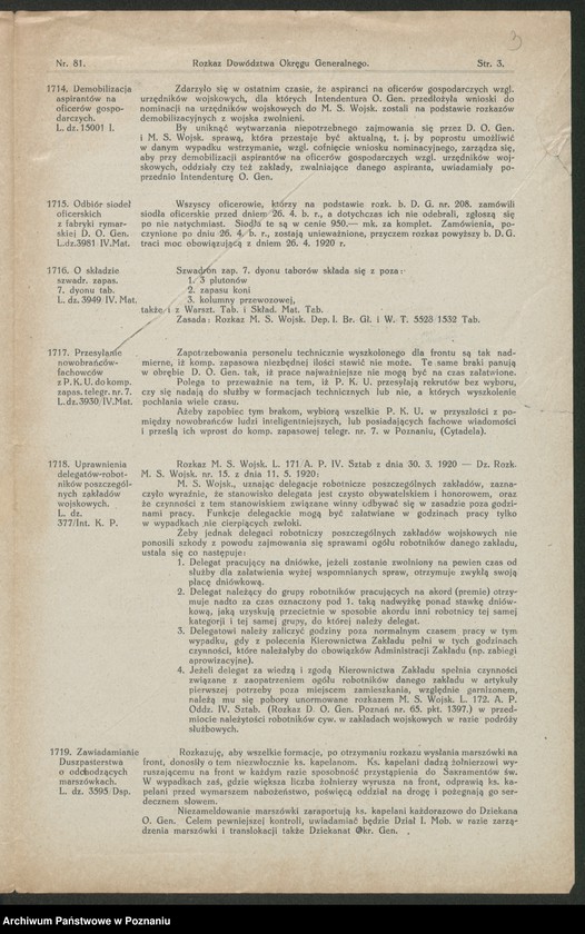 Obraz 5 z jednostki "/Rozkazy Dowództwa Okręgu Generalnego w Poznaniu/, nr 81-115."