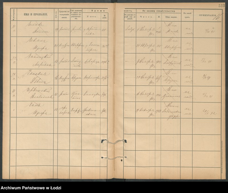 Obraz 18 z jednostki "[Księga ludności niestałej m. Łodzi lit. Cz]"