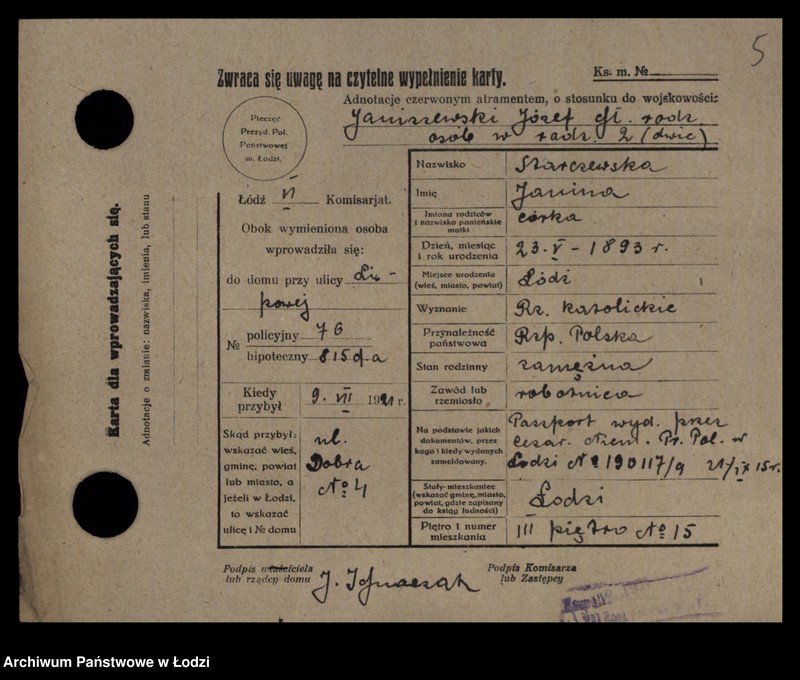 Obraz 7 z jednostki "[Spis ludności Łodzi] Starczewska-Stasiak"