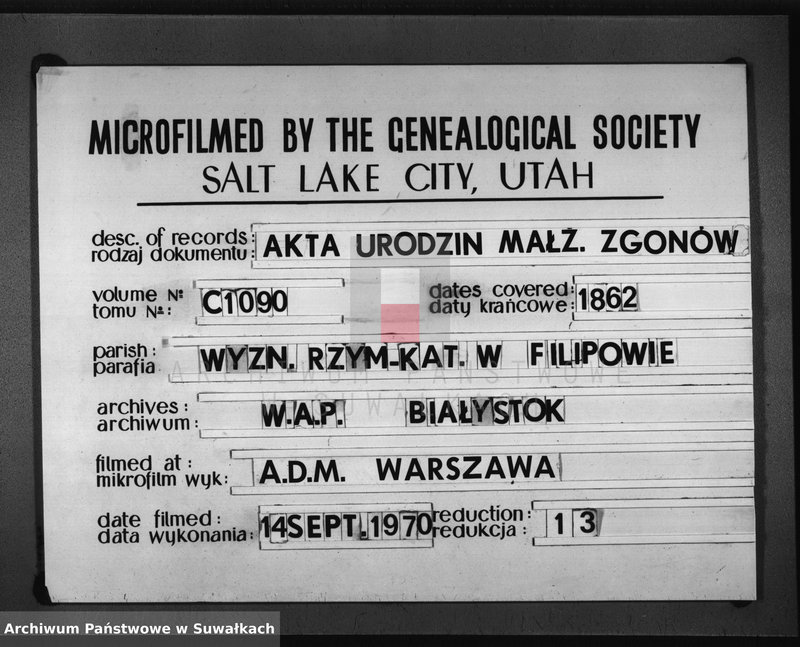 image.from.unit.number "Akta Duplikat zwana Urodzonych, Zaślubionych i Zmarłych Parafii Filipowskiej na rok 1862"