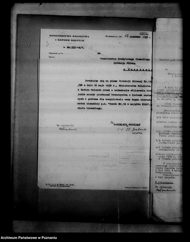 Obraz 7 z jednostki "Towarzystwo Kredytowo-Ziemskie w Warszawie, nabywanie nieruchomości w trybie art. 8 ust. O wykonaniu reformy rolnej"