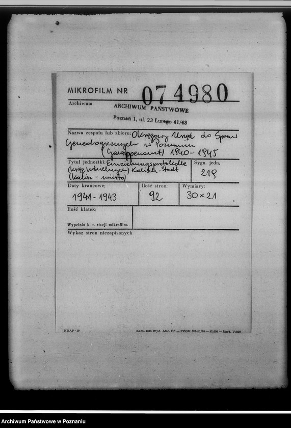 Obraz 2 z jednostki "Einziehungsprotokolle [ksiąg kościelnych] Kalisch-Stadt [Kalisz - miasto]"