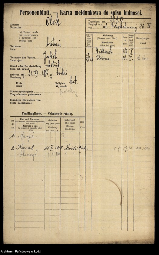 Obraz 4 z jednostki "[Spis ludności Łodzi] Olek-Olszenko"