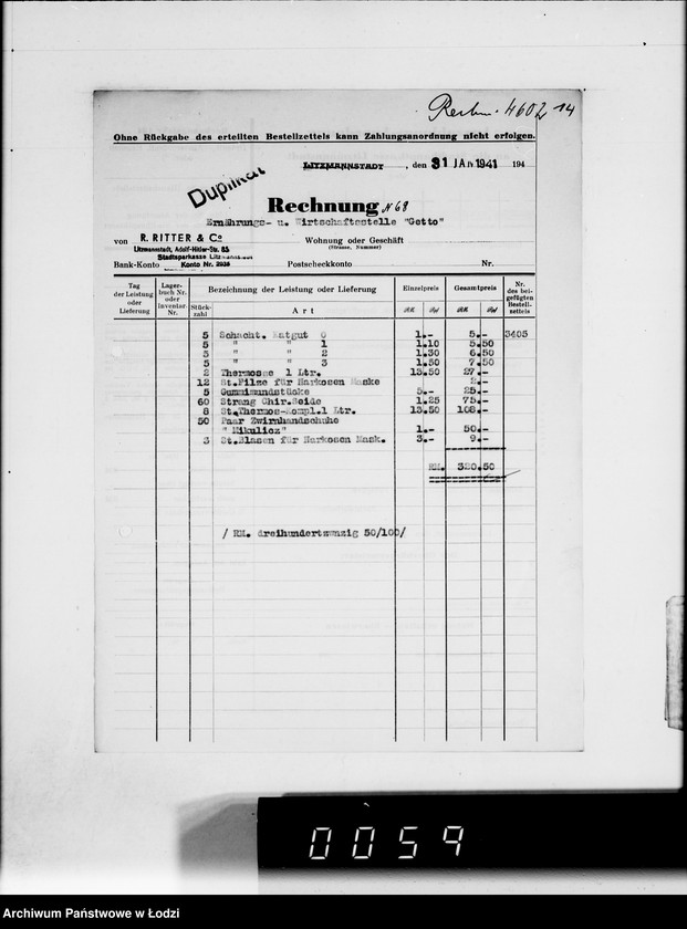 Obraz 17 z jednostki "Ritter et Co.Rechnungen [za dostawy towarów dla Getta]"