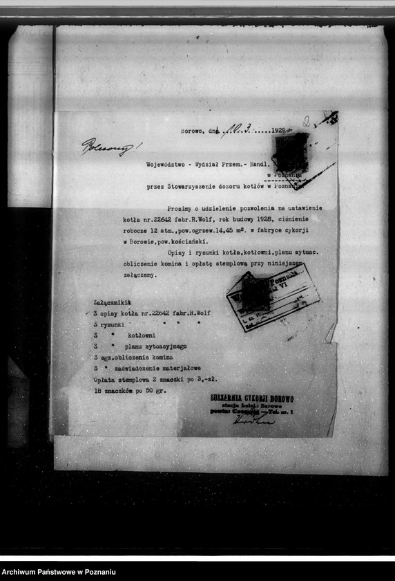 Obraz 6 z jednostki "Fabryka cykorii w Borowie pow. kościański własność O. Bernutha nr woj. kotła 6294"