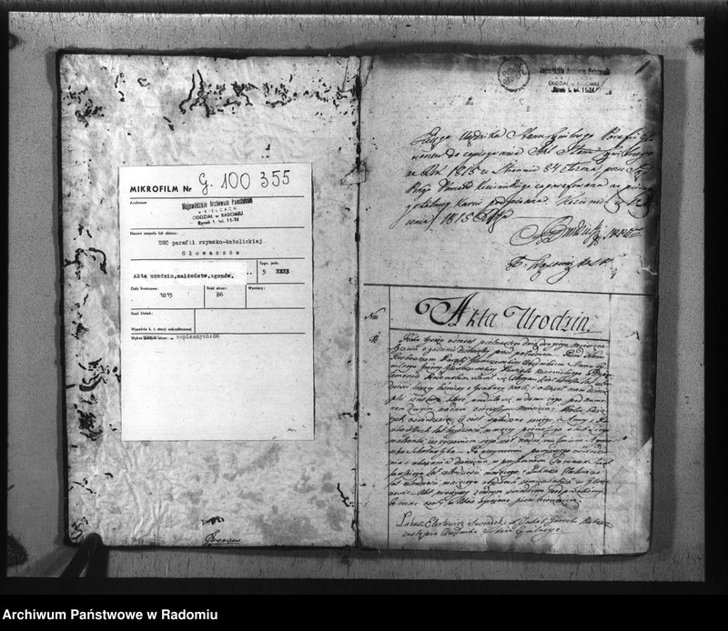 image.from.unit.number "Księga urzędnika stanu cywilnego parafii Głowaczew na rok 1815"